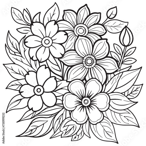 Floral outline drawing coloring book pages for children and adults