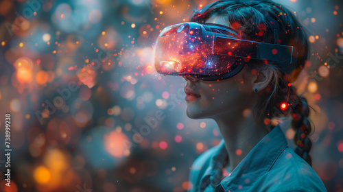 Woman with VR goggles and AI