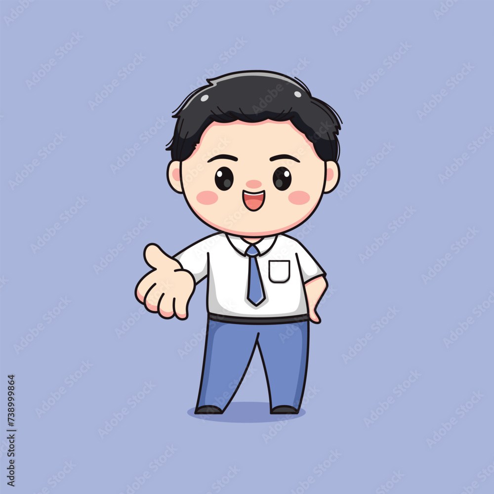 cute high school student boy greeting or showing something chibi kawaii cute high school student boy greeting or showing something chibi kawaii