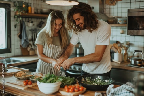 Couple cooking together. 
