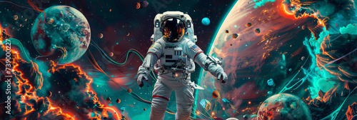 an astronaut in space  in the style of colorful landscapes  playful illustrative style  generative AI