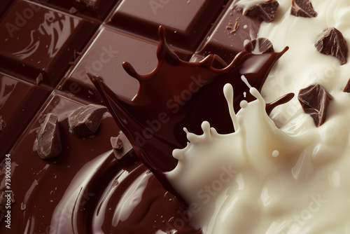Dark chocolate with a splash of cream milk AI Generative