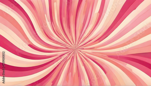 Candy color sunburst background. Abstract pink cream sunbeams design wallpaper. Colorful spinning lines for template  banner  poster  flyer. Sweet rotating cartoon swirl or whirlpool. 