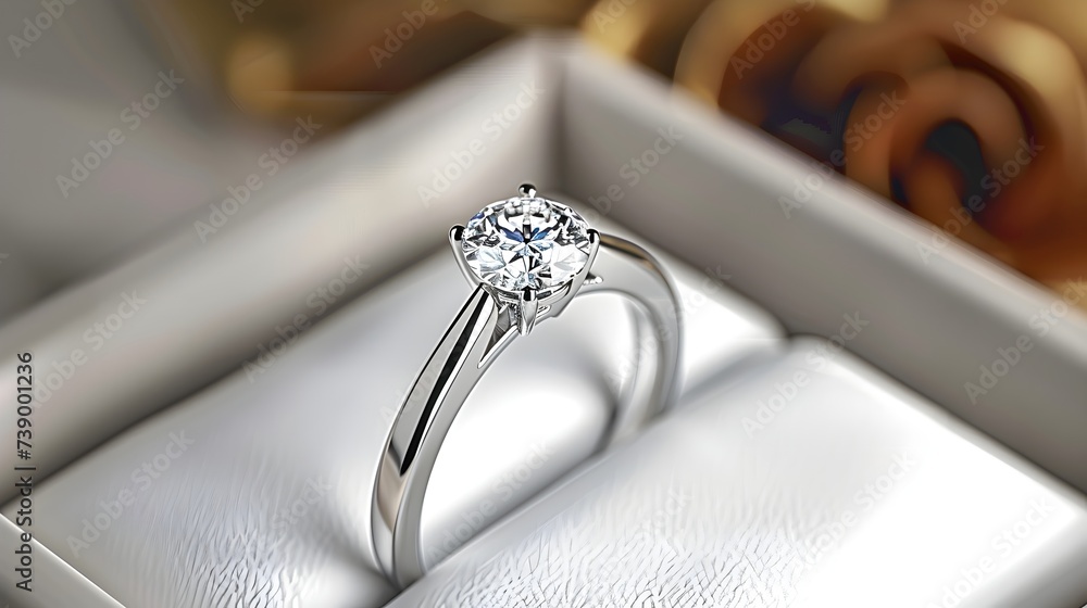 Engagement Diamond Ring In White Jewelry Box Close Up (Generative AI) Engagement Diamond Ring In White Jewelry Box Close Up (Generative AI)