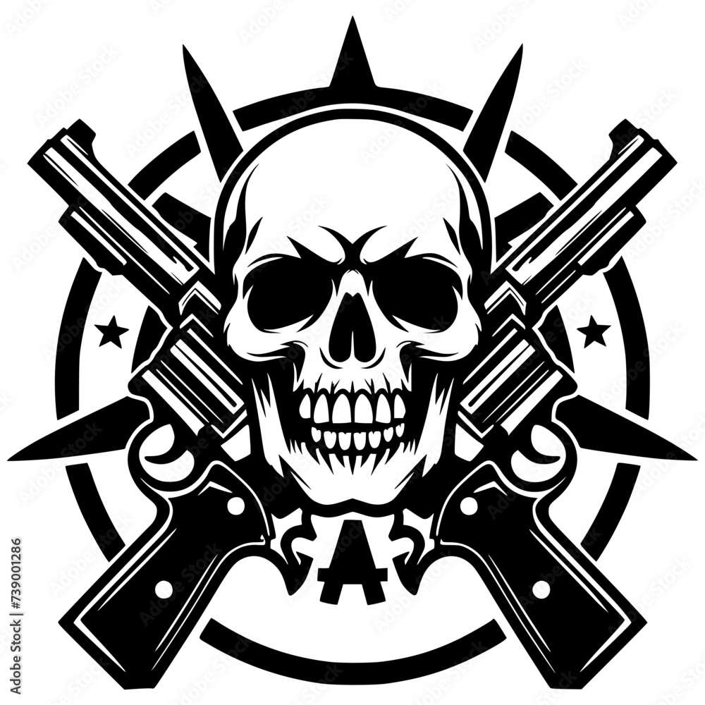 Skull and weapon silhouette Skull and weapon silhouette