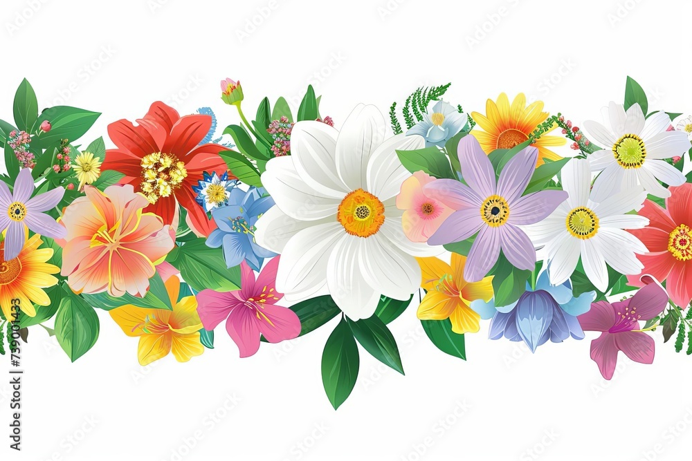Elegant floral arrangement on a banner Perfect for spring celebrations Featuring a variety of colorful flowers and ample space for custom text.
