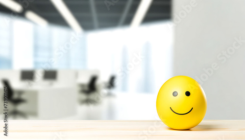 Bright Yellow Smiley Face Stress Ball on Office Desk