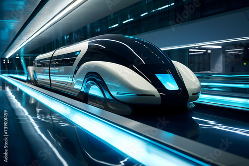 High speed train in motion. Concept of speed and motion. 3d rendering