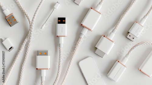 Top view of USB charging cables for a smartphone and a tablet