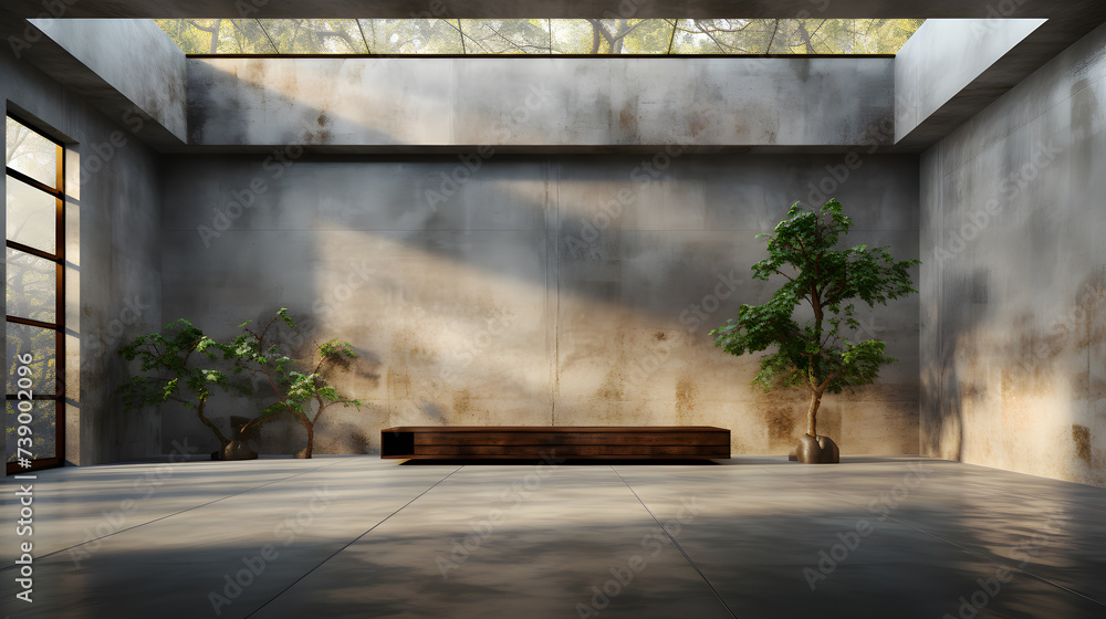 Empty room interior with concrete walls, grey floor with light and soft skylight from window. Empty room interior with concrete walls, grey floor with light and soft skylight from window.