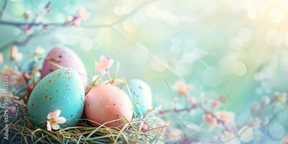 Happy Easter concept, pastel colors, Easter eggs