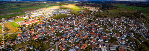 Aerial around the city Merklingen in Germany on a sunny day in autumn