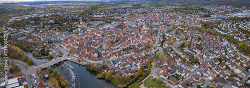 Aerial view of the old town Nurtingen in Germany on a sunny day in fall photo