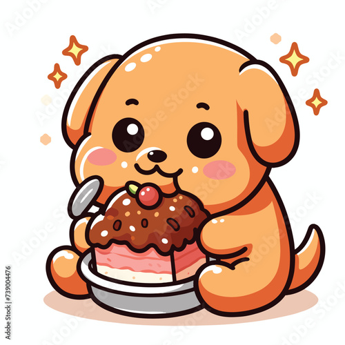cute dog eating cartoon vector on white background
