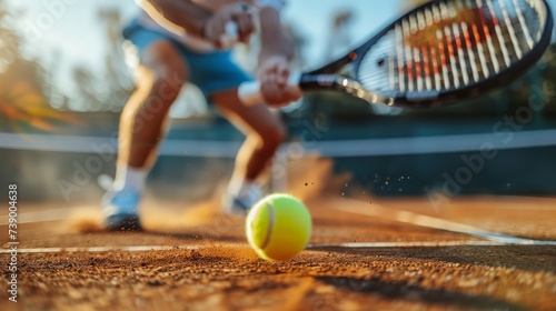 Focused tennis player sliding to hit a backhand on a sunlit clay court during a competitive match.