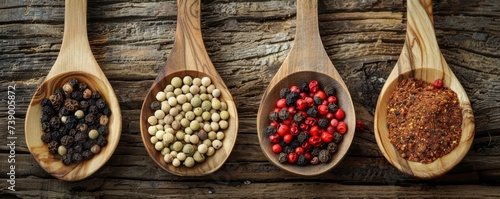 Spices in wooden spoons rustic setting culinary inspiration