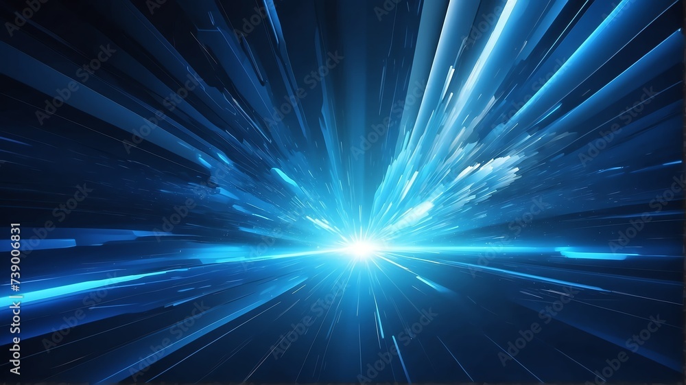 Blue technology abstract motion background with burst rays speed light effect from Generative AI Blue technology abstract motion background with burst rays speed light effect from Generative AI