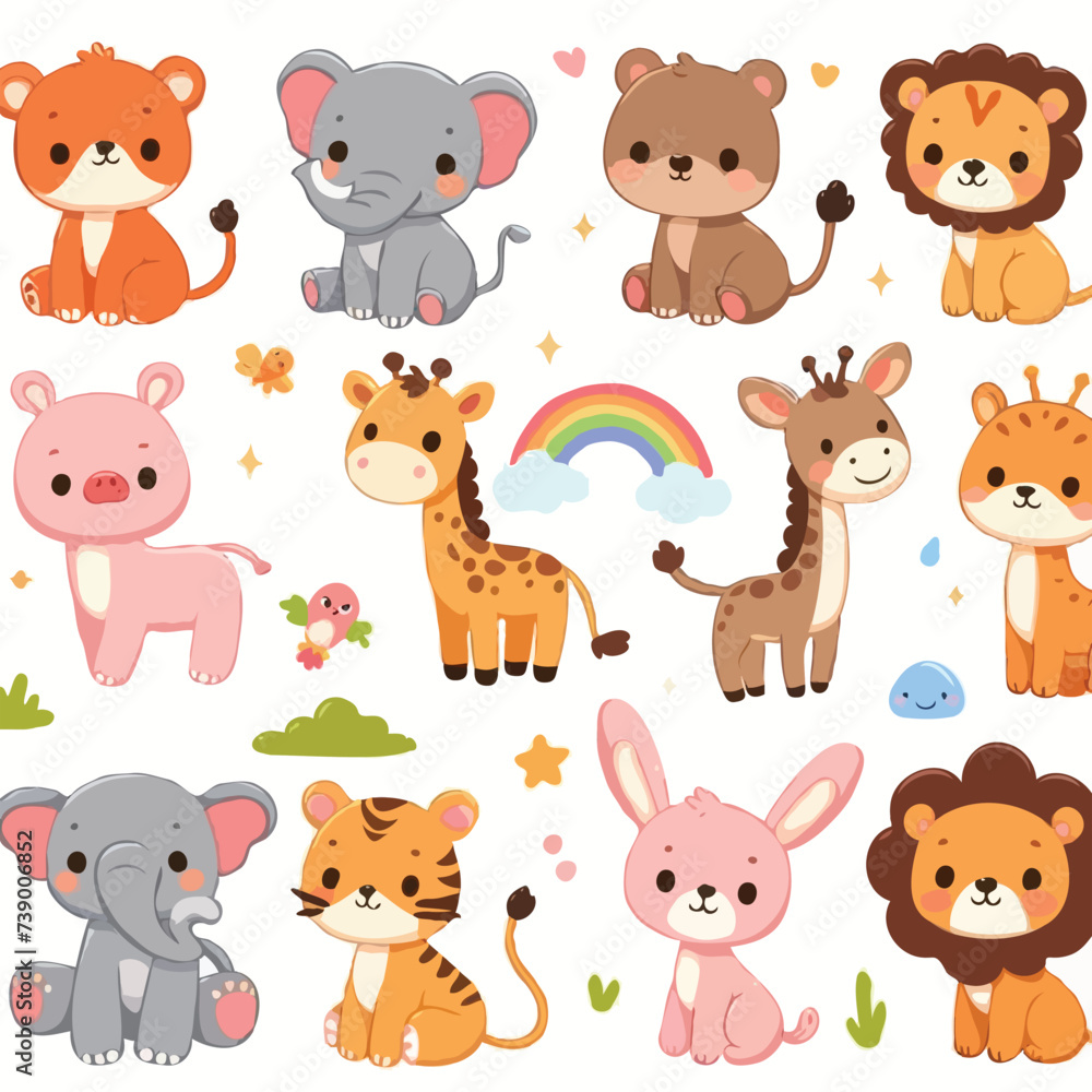 cute funny animals cartoon vector on white background
cute funny animals cartoon vector on white background