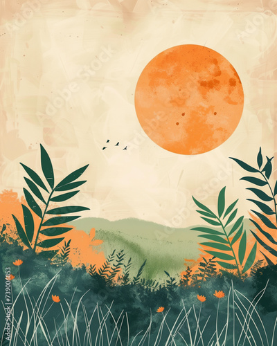 nature simple minimalist vector background, happy and peaceful vibes