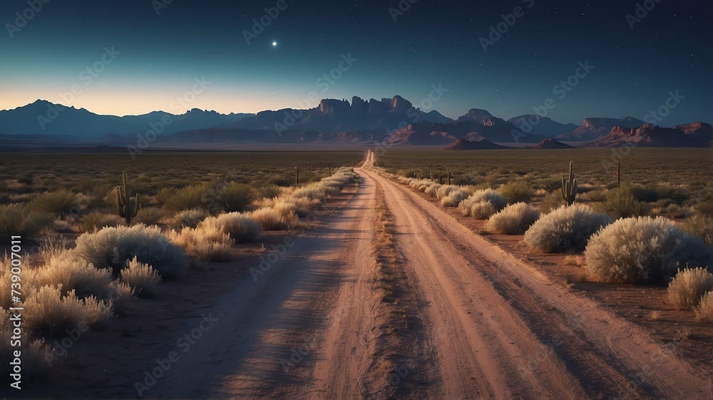 Dirt road wild west road landscape at night from Generative AI