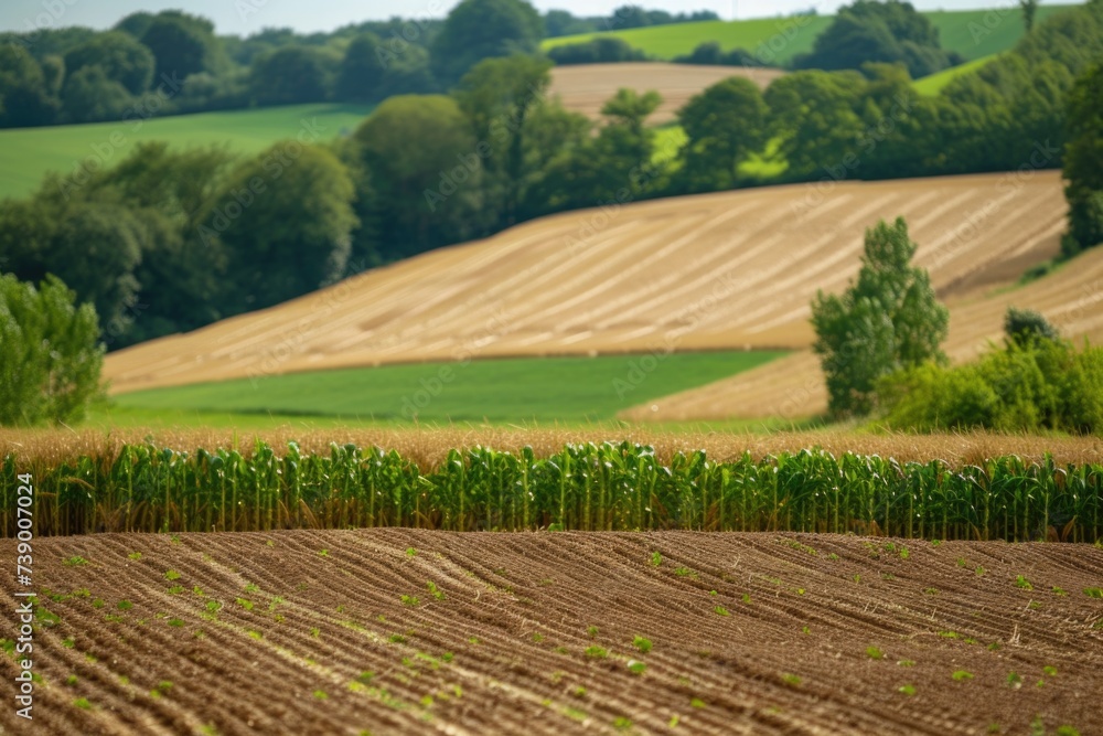 Rural farmland with crops background. 