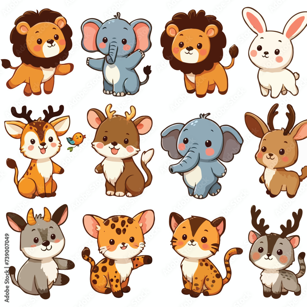 cute funny animals cartoon vector on white background
cute funny animals cartoon vector on white background