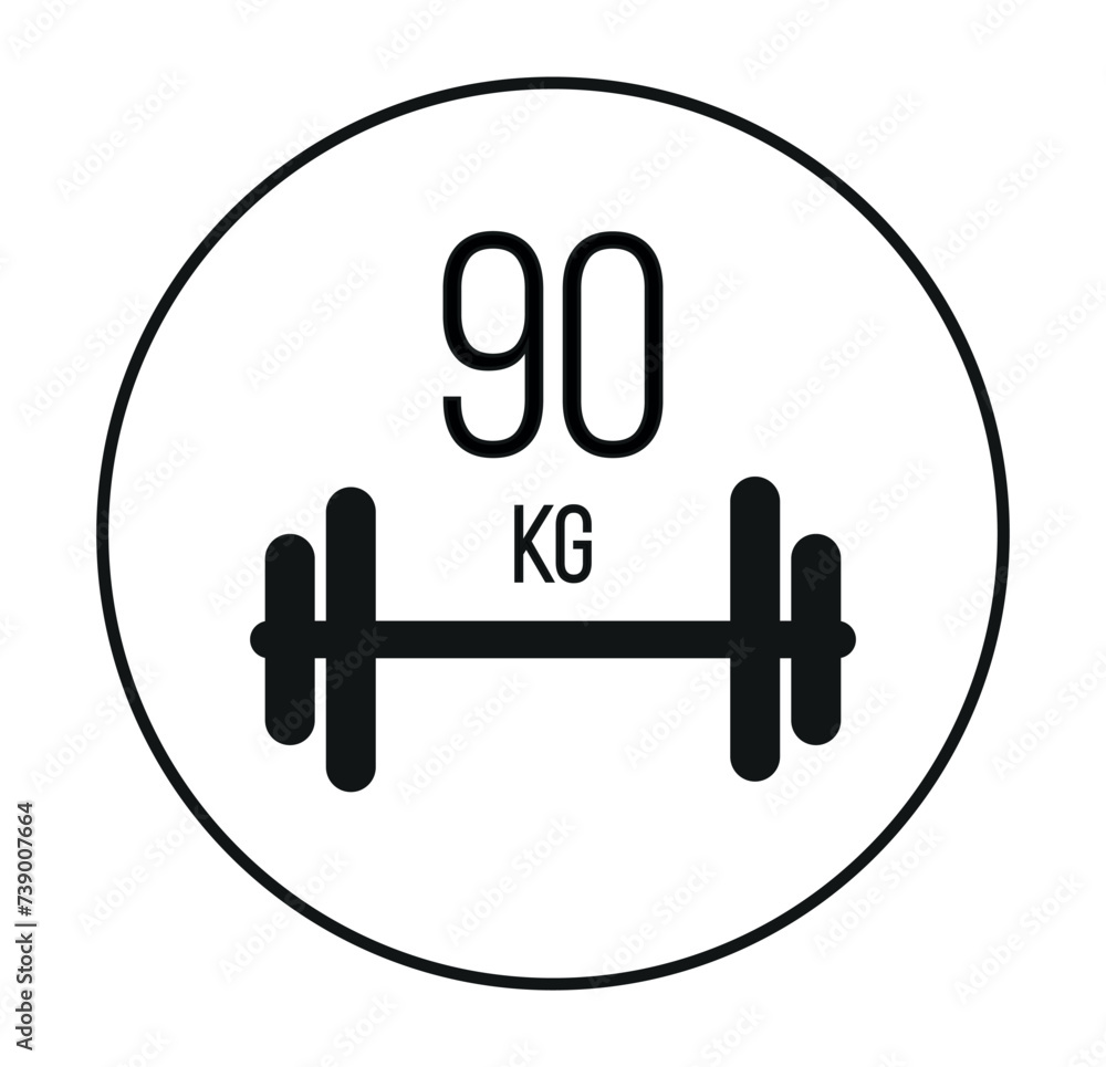 90 kg weight icon. Vector weight in kilograms isolated on white background with circle 90 kg weight icon. Vector weight in kilograms isolated on white background with circle
