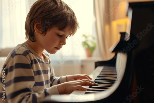 The concept of music learning study in childhood. Background with selective focus and copy space