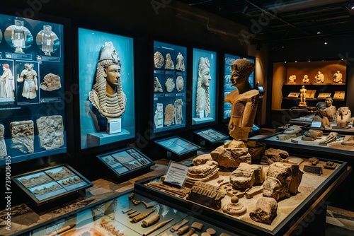 Interactive museum exhibit featuring ancient artifacts and digital touchscreens for an engaging educational experience