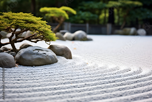 Japanese garden with japanese zen garden, close up.