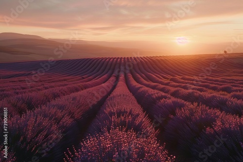 Lavender fields at sunset With rows of purple flowers gently swaying in the breeze Evoking a sense of calm and beauty