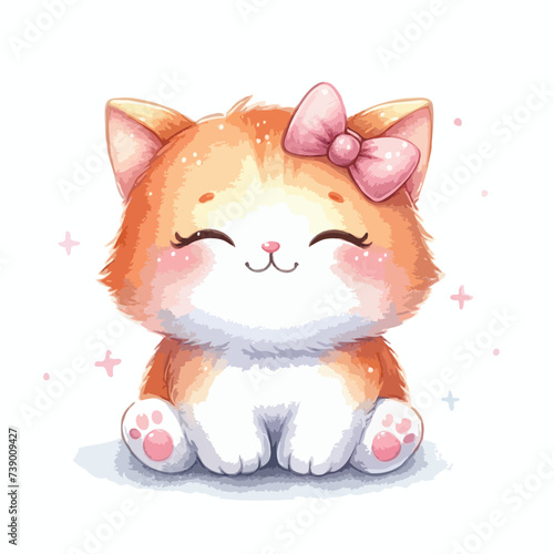 cute watercolor cat cartoon vector on white background
