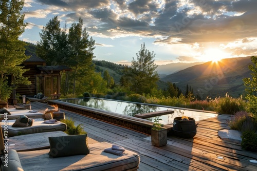 Luxury wellness retreat in the mountains Offering detox programs Spa treatments And mindfulness sessions in a serene setting.