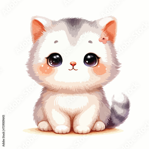 cute watercolor cat cartoon vector on white background
