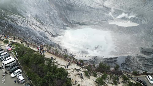 Tangkuban Parahu Mountain - The Overturned Boat with Astonishing View, an active volcano, in Lembang, Bandung. Vibrant Daytime Gathering in Nature's Majestic Mountain Landscape. photo