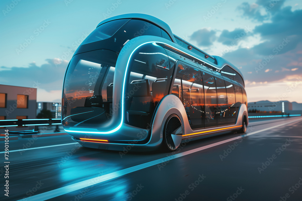 An autonomous smart vehicle future transportation option could be a hybrid futuristic electric shuttle bus AI Generative