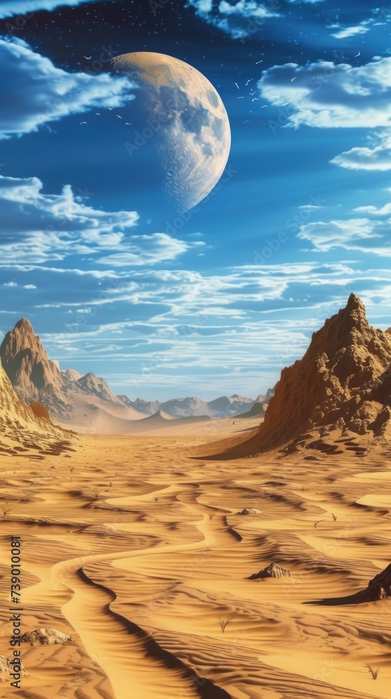 Vast desert landscape. Vertical background