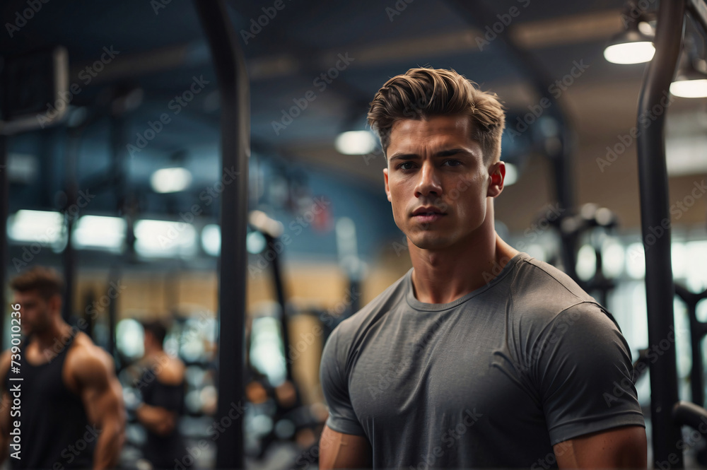 Obraz premium Fitness Mastery: Young Athletic Men Dominating the Gym Workout