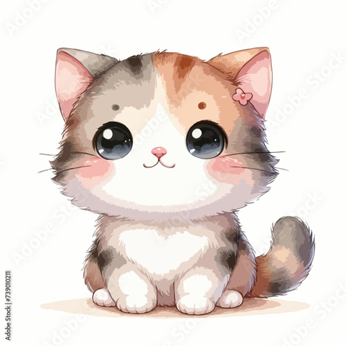 cute watercolor cat cartoon vector on white background
