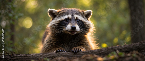 Curious Raccoon. Portrait of a Cute Wild Mammal in Nature