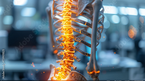 highlighted spine of a body with neck and back pain in the office, medical concept, office syndrome photo