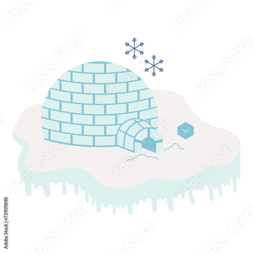 Igloo ice house. Vector illustration in flat style with winter theme. Editable vector illustration.