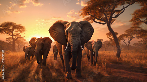 Elephants roam the savannah at sunset, embodying the beauty of wildlife in their natural habitat