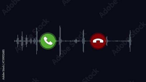 Green accept button and red color call ending button animation with voice spectrum. Concept on voice phishing crime.
