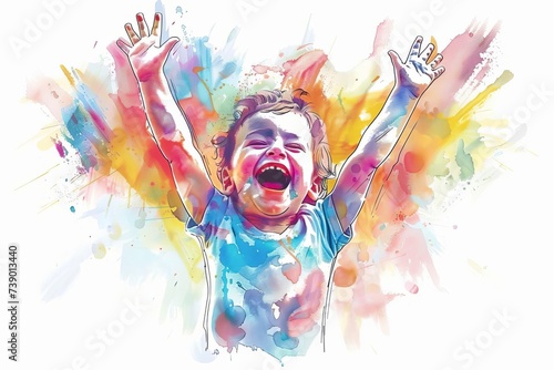 Dynamic illustration of a toddler celebrating with arms raised Capturing expressions of joy and excitement