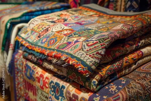 Collection of colorful traditional hispanic textiles Showcasing intricate patterns and cultural heritage © Jelena