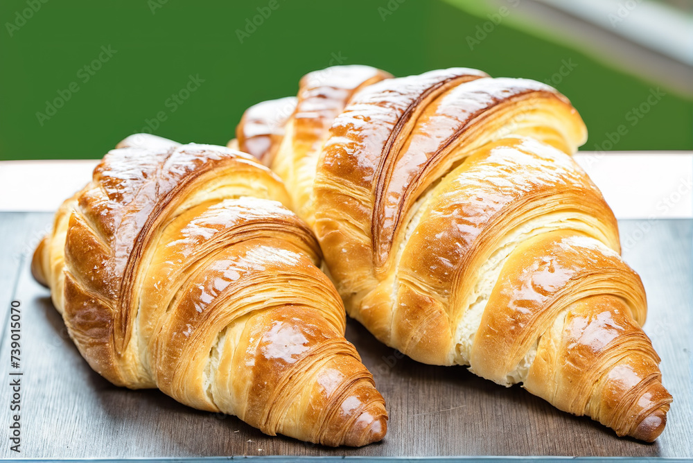 Fresh and delicious French croissant close-up