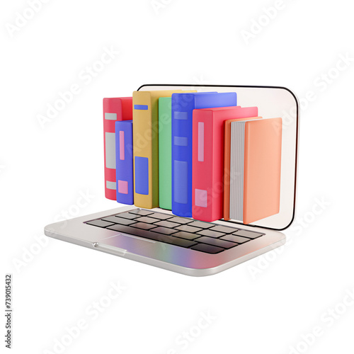 3D Digital Library Emerging from Laptop Concept Online Education