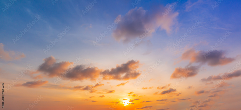 morning clouds and sky,Panorama sunset sky and cloud background,Orange sky and clouds background,Background of colorful sky concept, amazing sunset with twilight sky and clouds