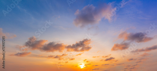 morning clouds and sky,Panorama sunset sky and cloud background,Orange sky and clouds background,Background of colorful sky concept, amazing sunset with twilight sky and clouds © banjongseal324